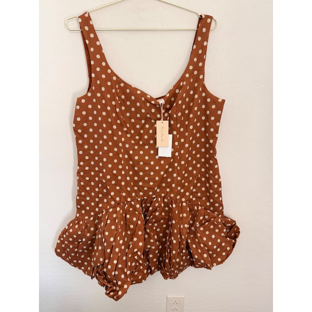 Hutch Rust Brown Polka Dot Bubble Hem Sleeveless Pinup Retro Dress Size 18W NEW